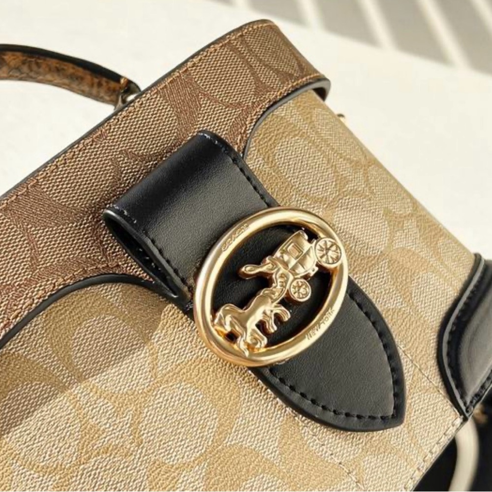 Coach Beige Signature Canvas Top-Handle Satchel with Black Trim - Picture 6 of 8